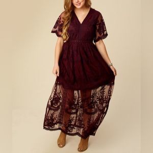 Altar’d State Marionette Winetasting Maroon Purple Lace Maxi Dress in Size S